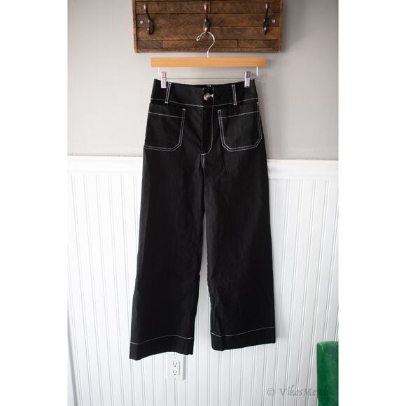 Anthropologie The Colette Contrast-Stitch Cropped Wide-Leg Pants by Maeve 27 NEW - Picture 2 of 5